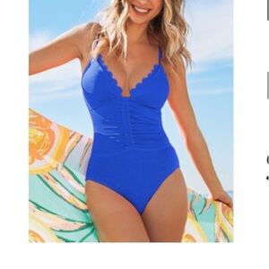 Full piece blue bathing suit